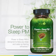 Irwin Naturals cápsula en mesita de noche sugiriendo uso nocturno