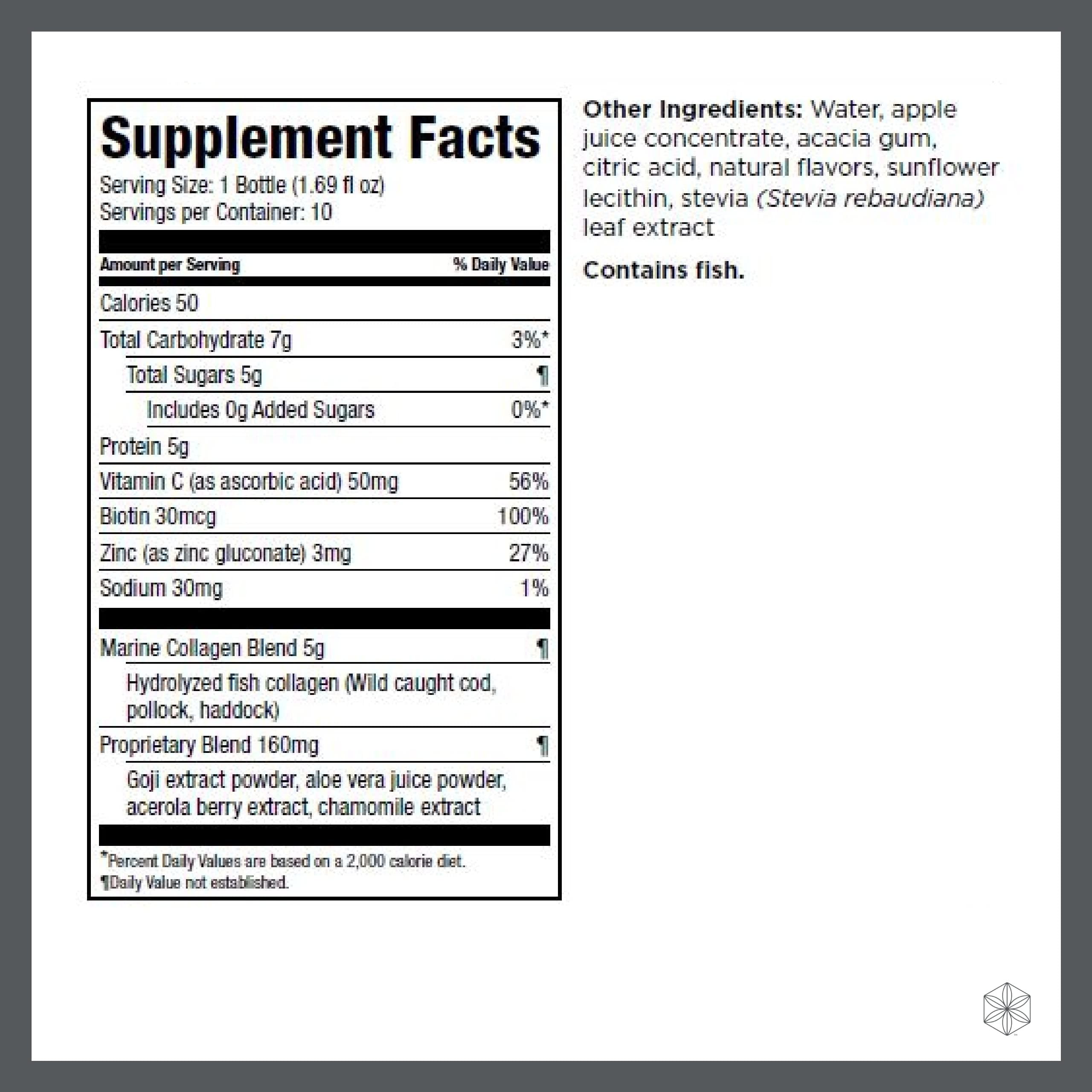 Isagenix Collagen Elixir botella abierta lista para beber, práctica para viaje