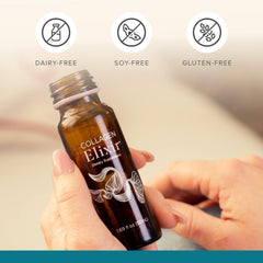 Isagenix Collagen Elixir con péptidos marinos, vitamina C y biotina en primer plano