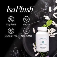 Isagenix IsaFlush primer plano de ingredientes botánicos y minerales visibles