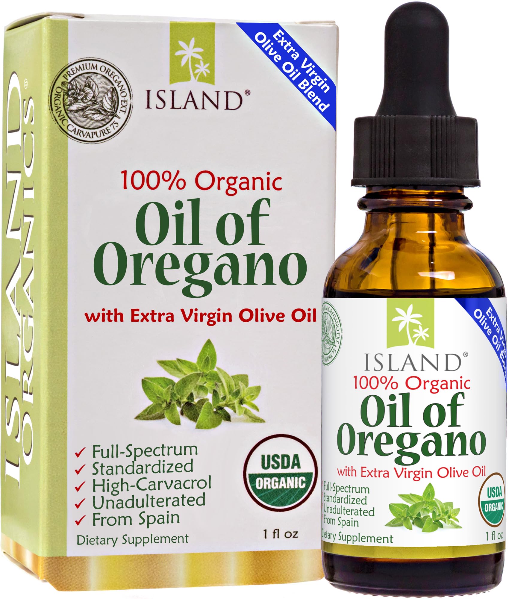 Island Nutrition frasco frontal mostrando etiqueta clara y origen español