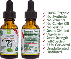 Island Nutrition aceite de orégano usado como condimento en plato casero