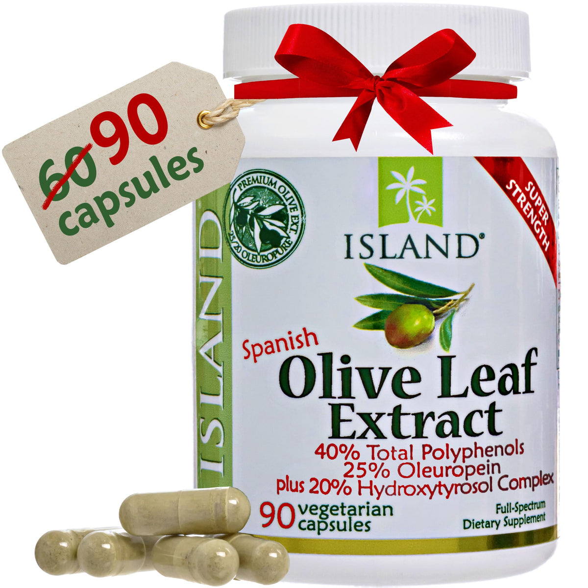 Island Nutrition frasco delantero mostrando 90 cápsulas y origen español