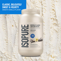 Batido preparado con Isopure Vainilla en vaso, aporte de 25 g de proteína para recuperacion