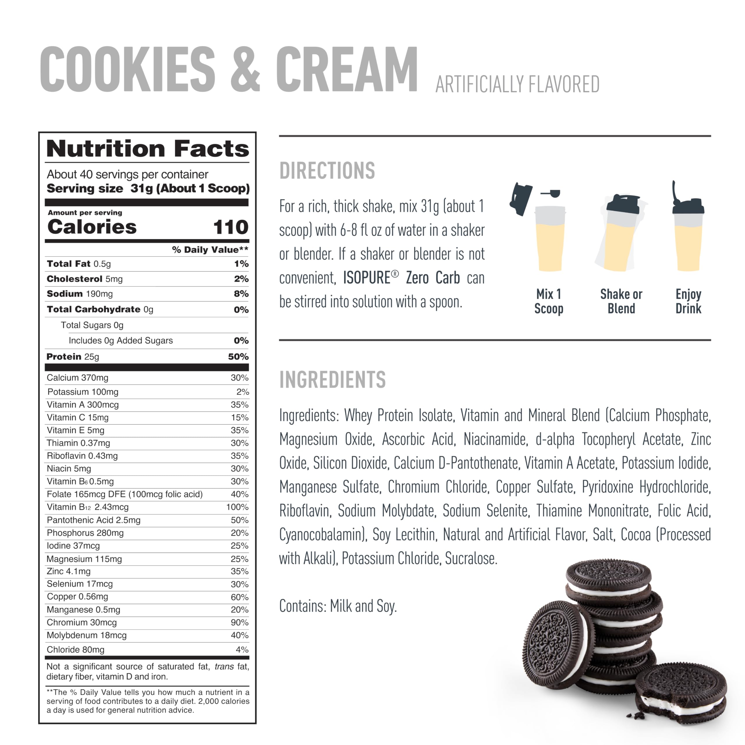 Tarro Isopure junto a un objeto para comparar tamaño y contenido