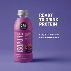 Isopure etiqueta nutricional destacando 32 g de proteína y cero carbos