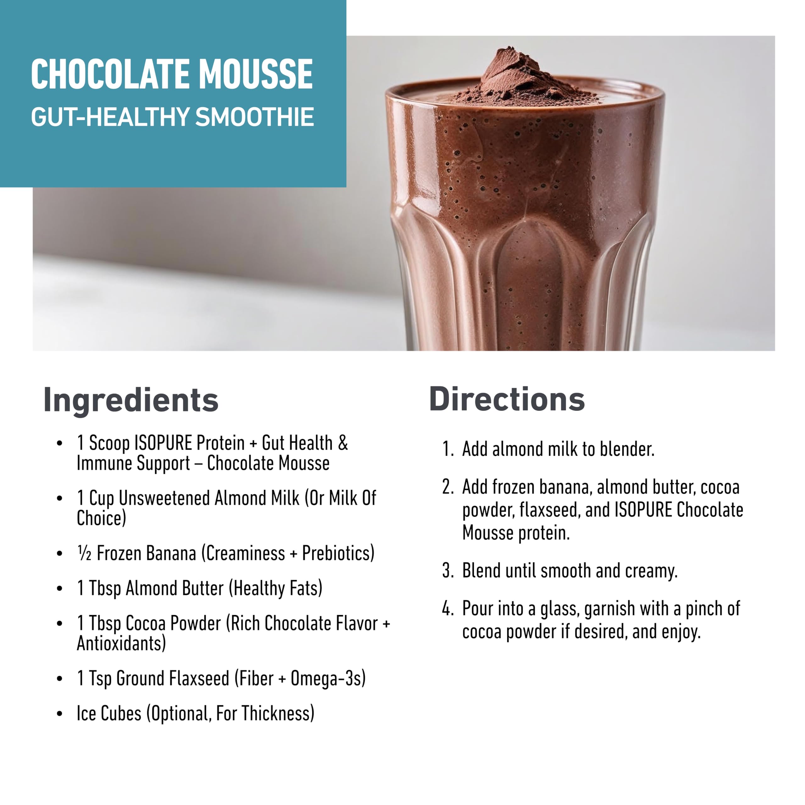 Isopure en licuadora con frutas, mezcla versátil para smoothies energéticos