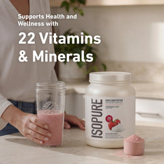 Isopure etiqueta con información nutricional y 0 g azúcares visible