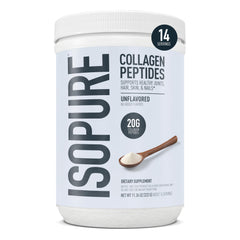 Isopure frasco frontal mostrando el envase y beneficios visibles