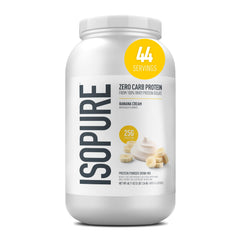 Isopure envase frontal Banana Cream mostrando marca y sabor, mezcla cremosa