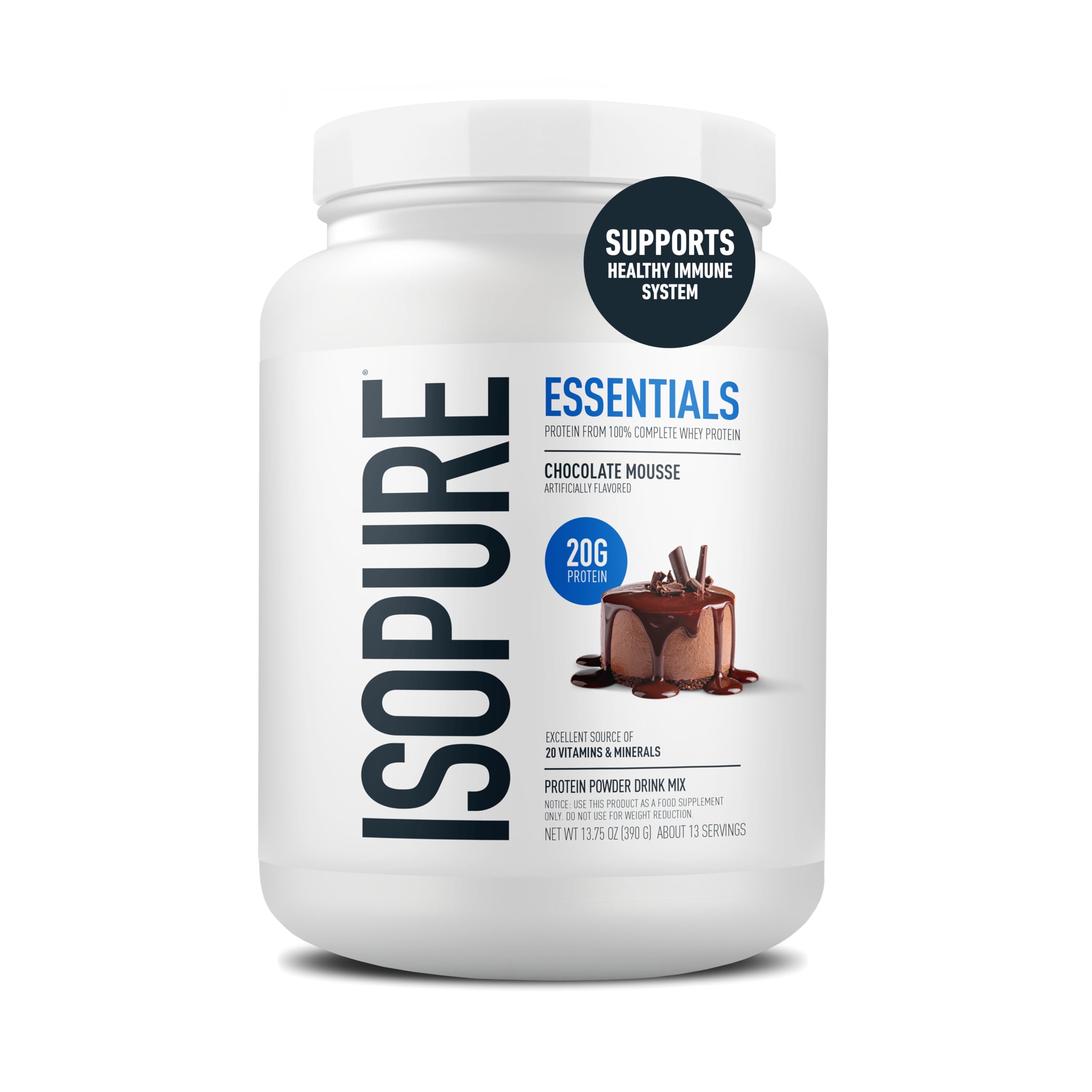 Isopure envase frontal Chocolate Mousse mostrando presentación y beneficios