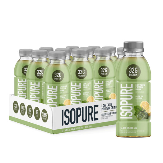 Isopure envase frontal Green Tea mostrando diseño y conveniencia