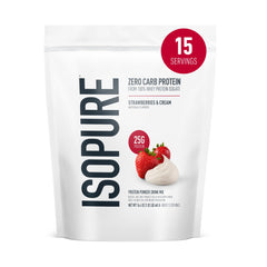 Isopure envase frontal Fresas y Crema mostrando marca y diseño atractivo