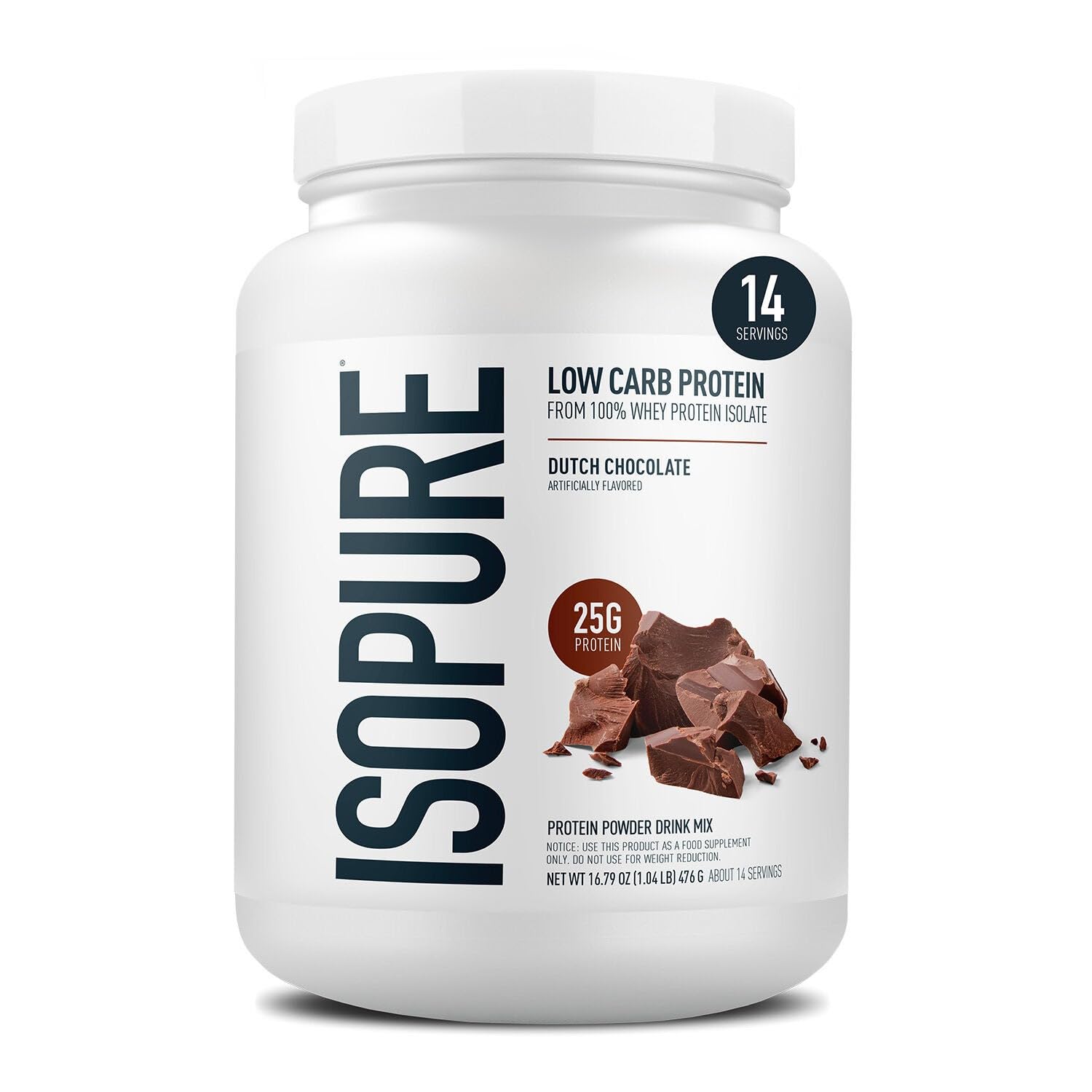 Etiqueta de Isopure mostrando vitaminas y datos nutricionales como ventaja informativa