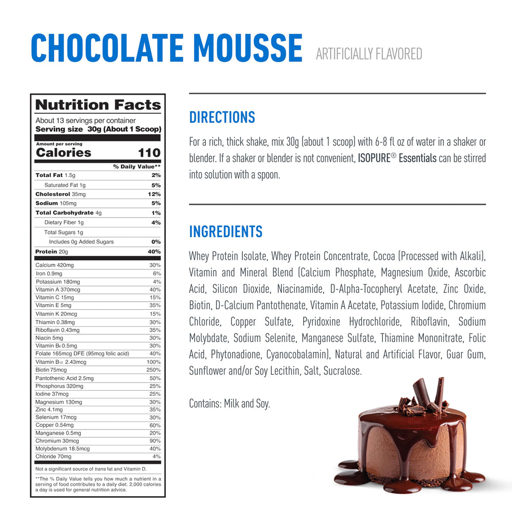 Isopure etiqueta nutricional mostrando vitaminas y gramos de proteína
