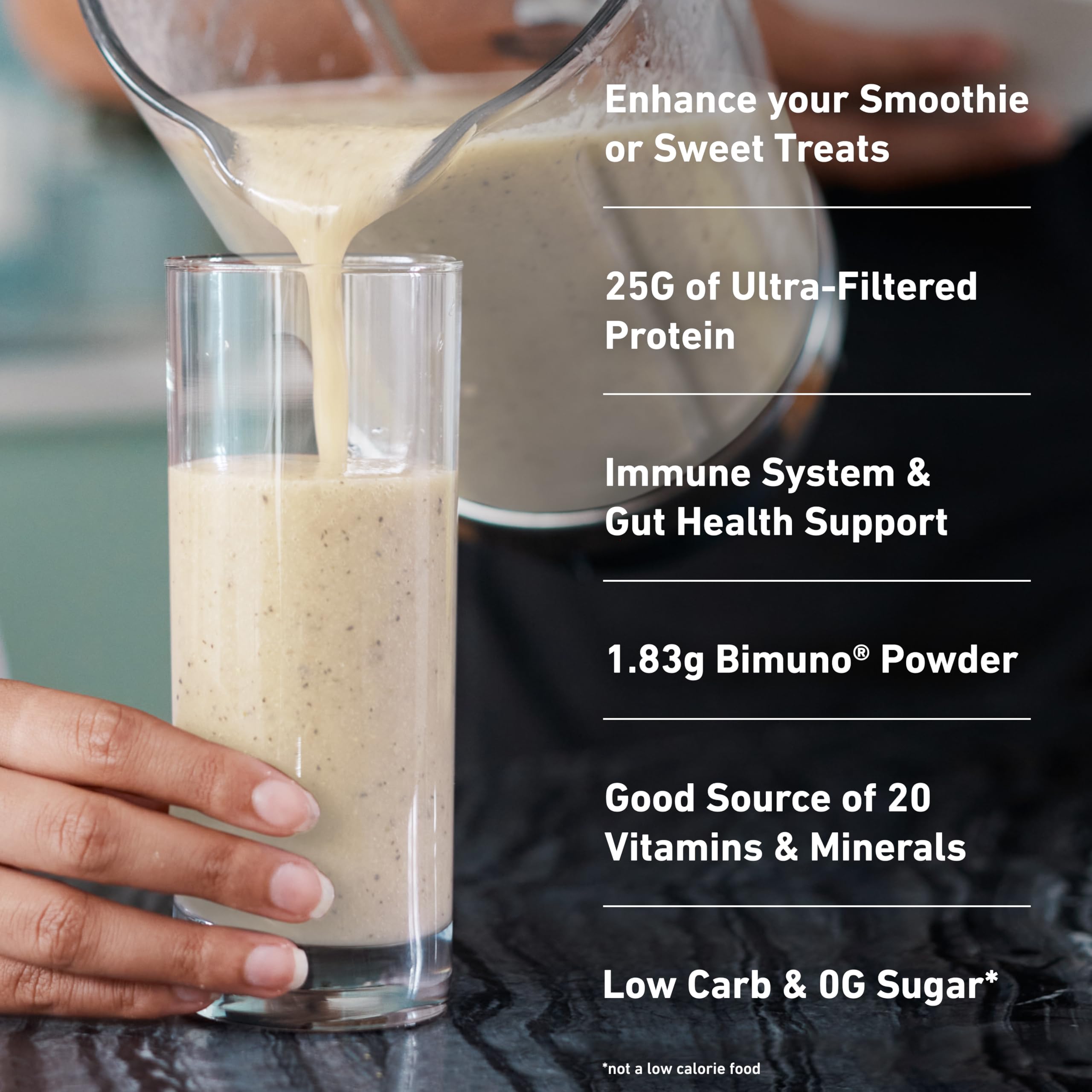 Cuchara medidora con porción de Isopure que ilustra la dosis de 25 g de proteína