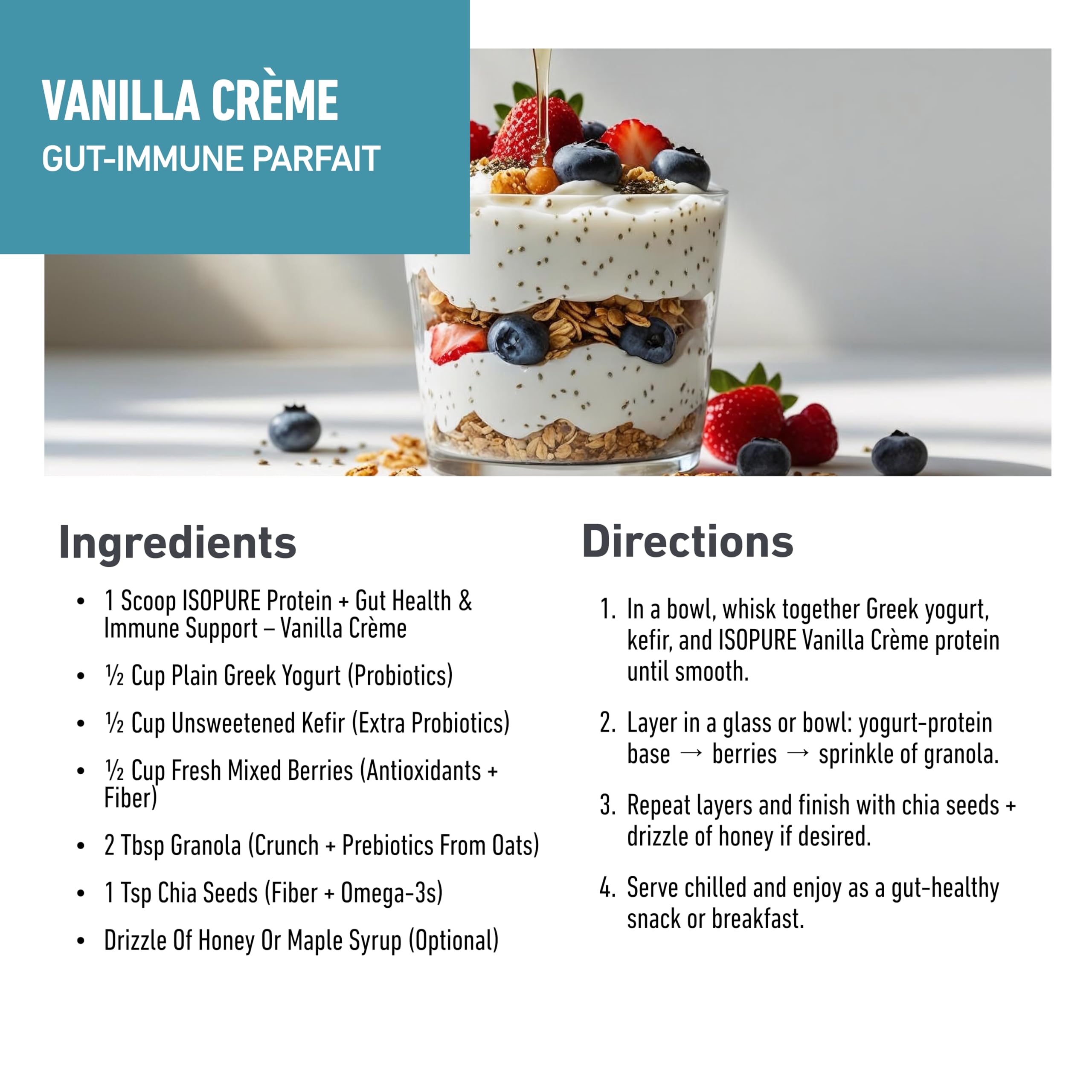 Batido casero con Isopure Vainilla Crème y frutas que inspira recetas nutritivas