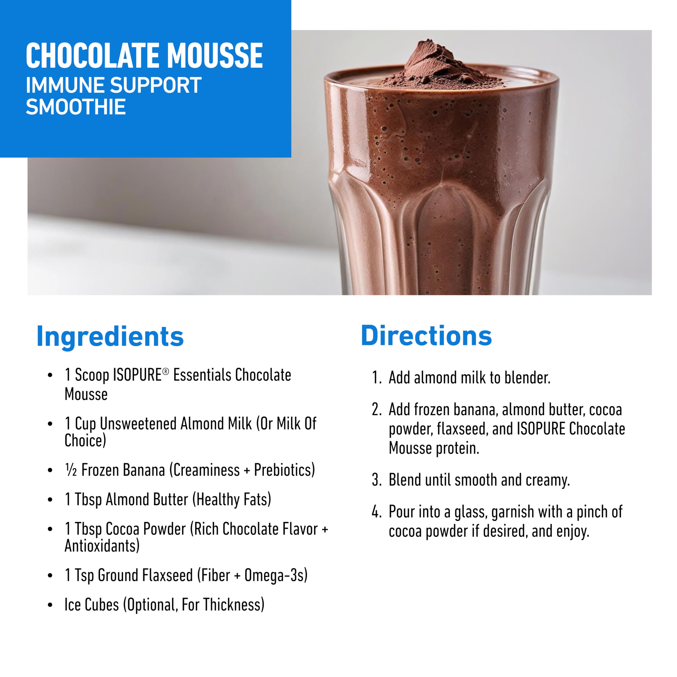 Isopure smoothie en mesa estilo lifestyle, proteína para el día a día