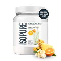 Isopure polvo en primer plano que muestra textura fina y mezcla rápida