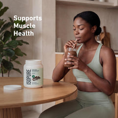 Isopure polvo mezclado en avena aportando proteína al desayuno