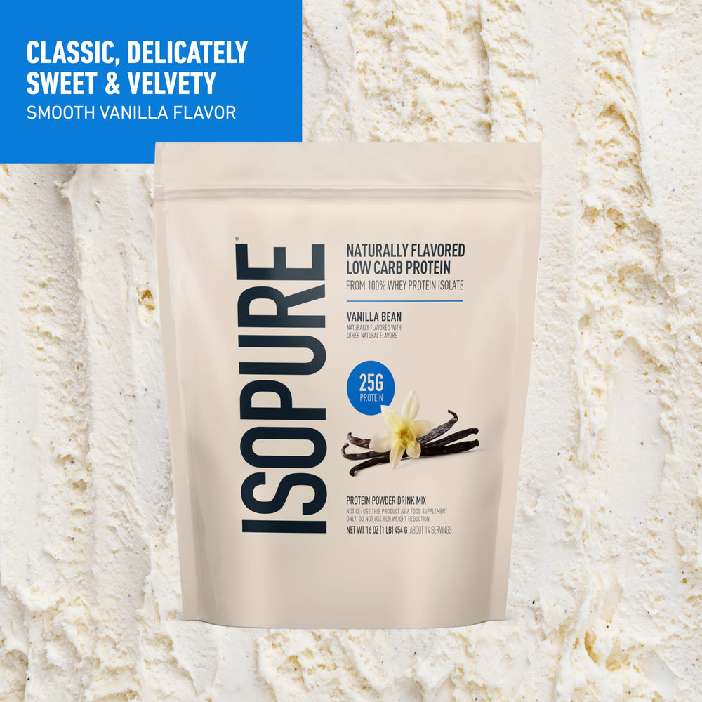 Batido preparado con Isopure Vainilla en vaso, ideal para recuperación y energía