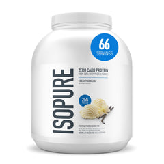 Isopure envase Vainilla Cremosa mostrando diseño y beneficios