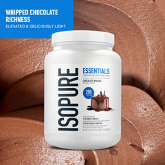 Isopure batido preparado en vaso, sabor chocolate y aporte proteico