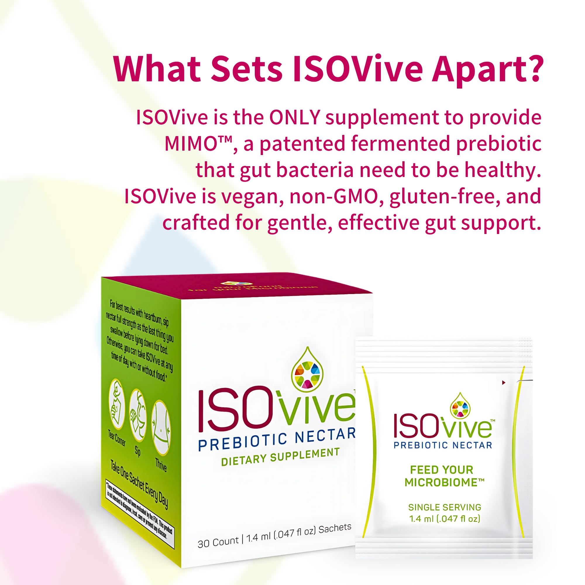 ISOThrive ISOVive primer plano del ingrediente MIMO, soporte al microbioma