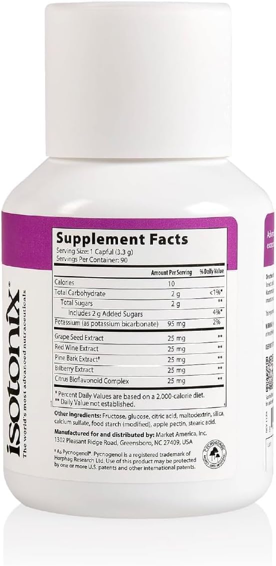 Comparación de tamaño del frasco Isotonix en mano para referencia de escala