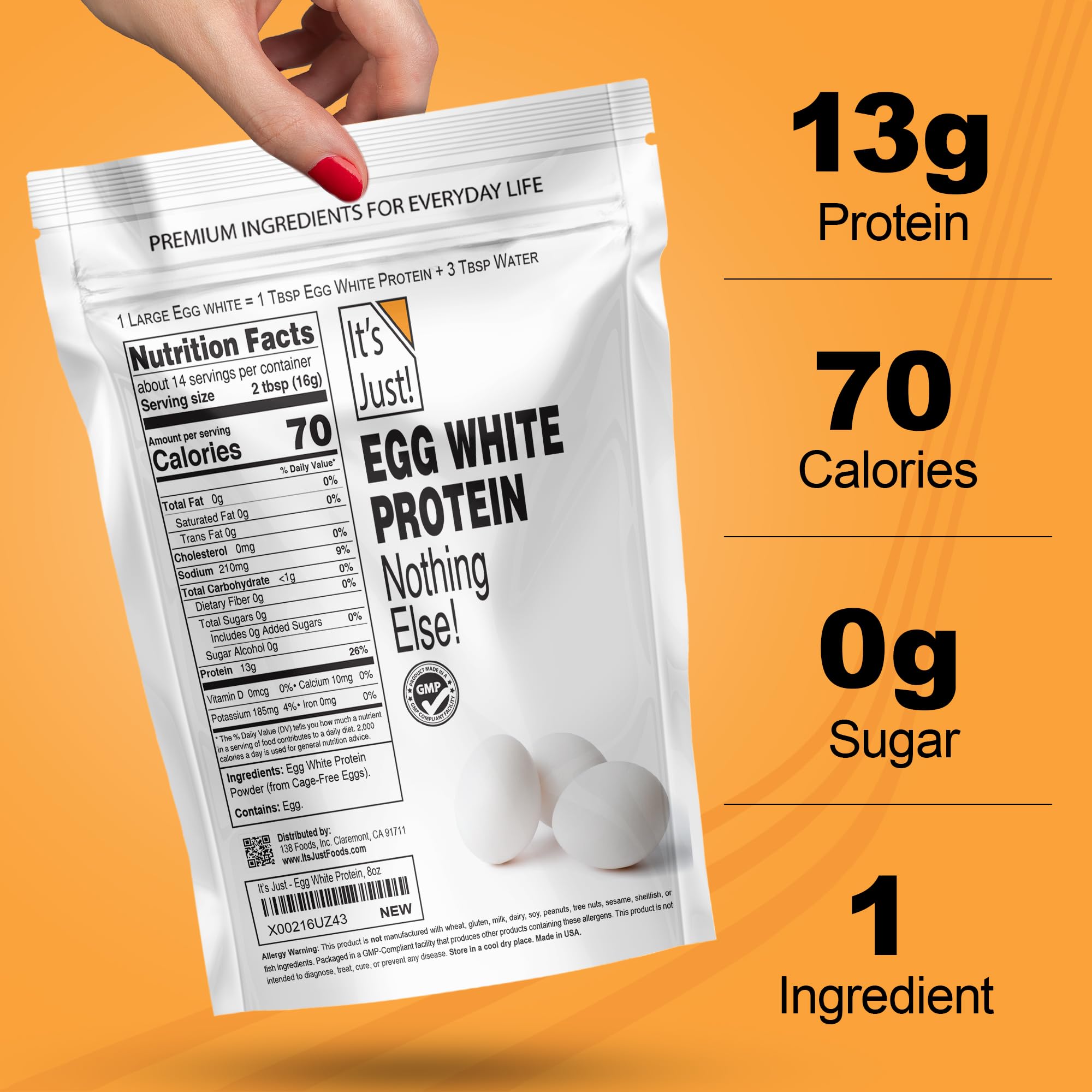 It's Just! etiqueta nutricional que destaca 13 g de proteína por porción