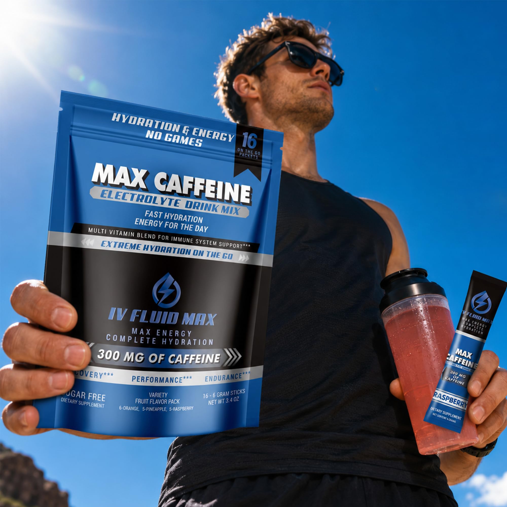 IV FLUID MAX sabores Orange, Pineapple y Raspberry en sobres, elección saludable