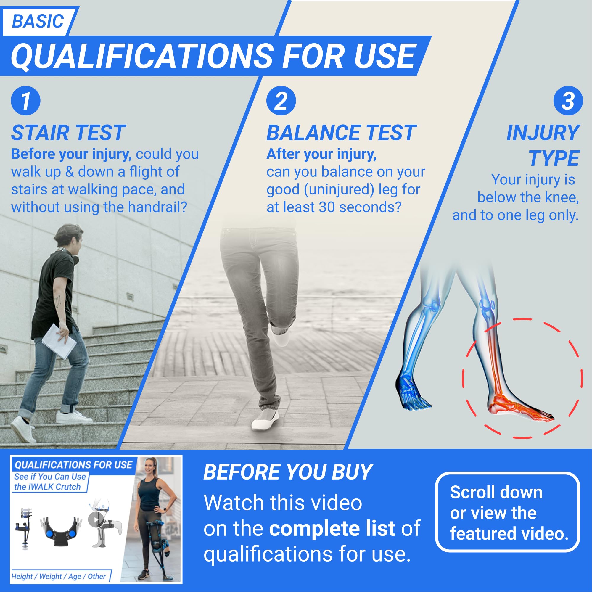 iWALK3.0 arnés ajustable en muslo para confort y ajuste seguro