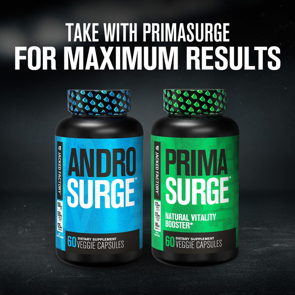 Jacked Factory Androsurge detalle de etiqueta con ingredientes transparentes listados