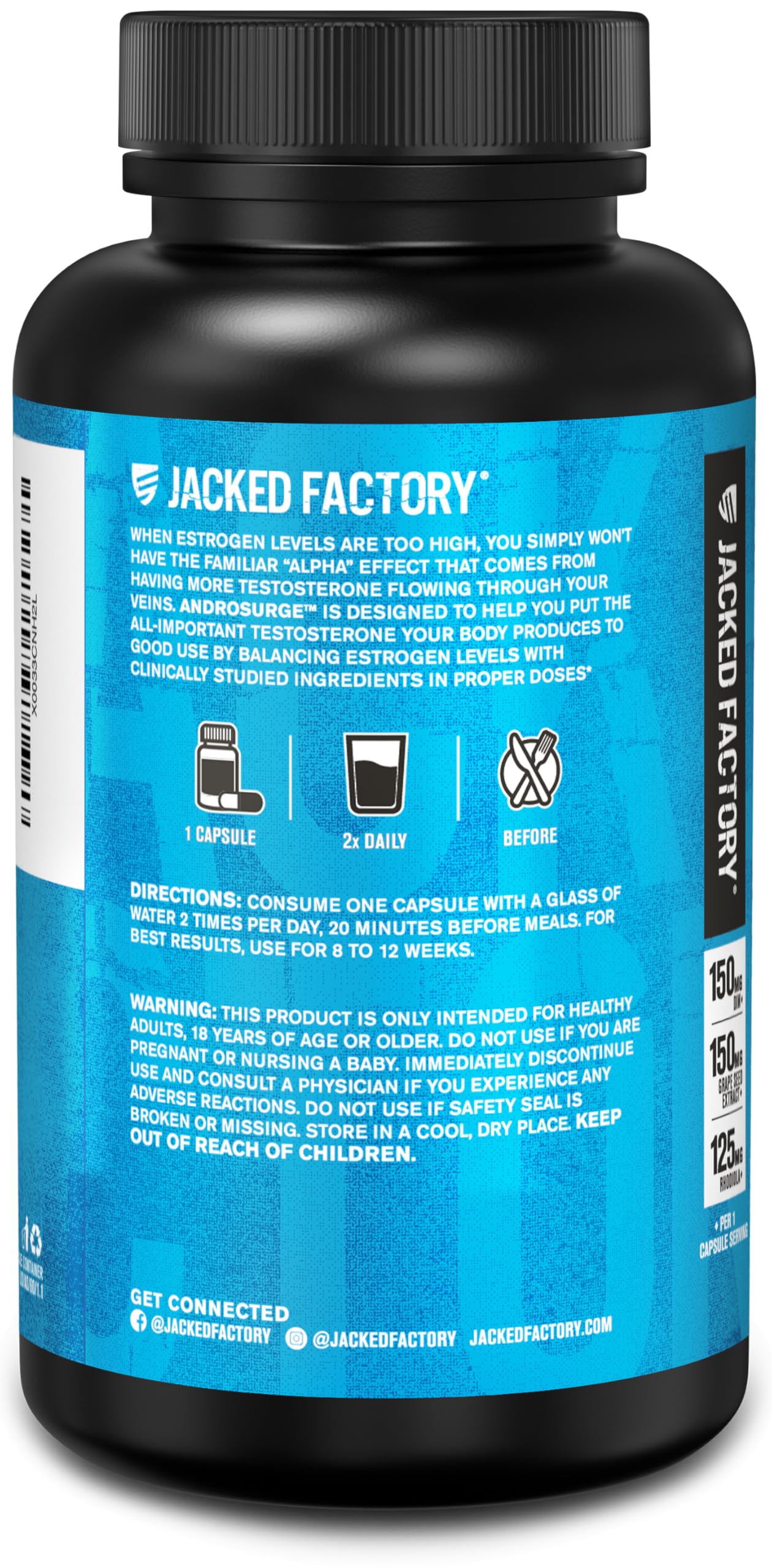 Jacked Factory ingrediente tongkat ali en foco que sugiere vitalidad