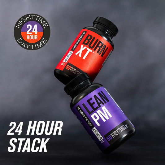 Jacked Factory Burn-XT primer plano de etiqueta destacando energía y enfoque
