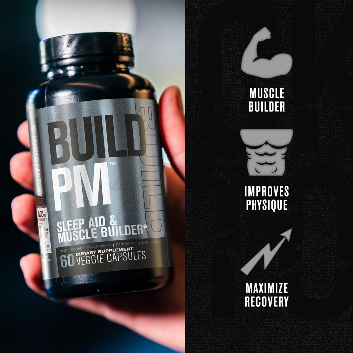 Jacked Factory etiqueta lateral con ingredientes y certificación cGMP