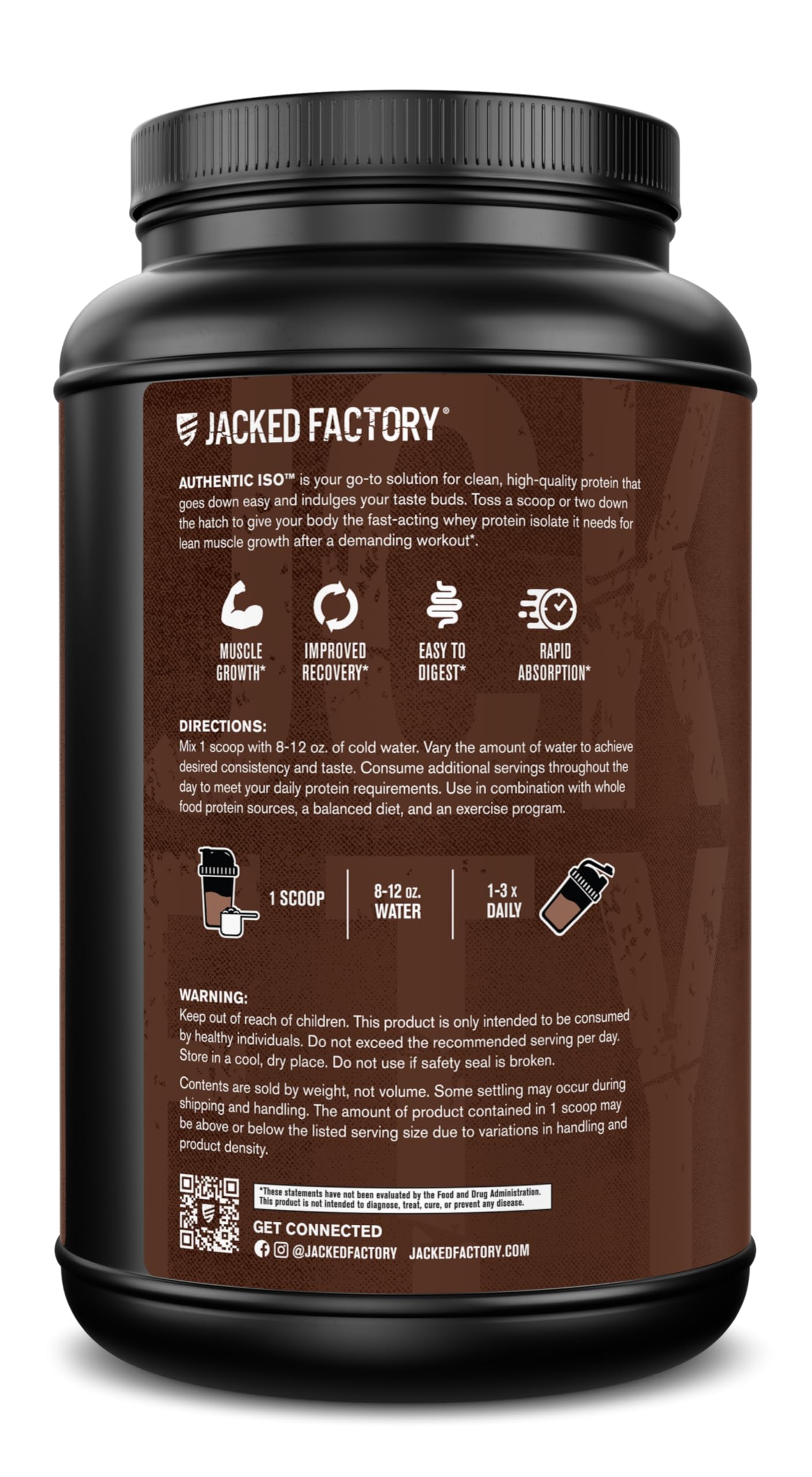 Jacked Factory comparación de tamaño del envase junto a un vaso para referencia