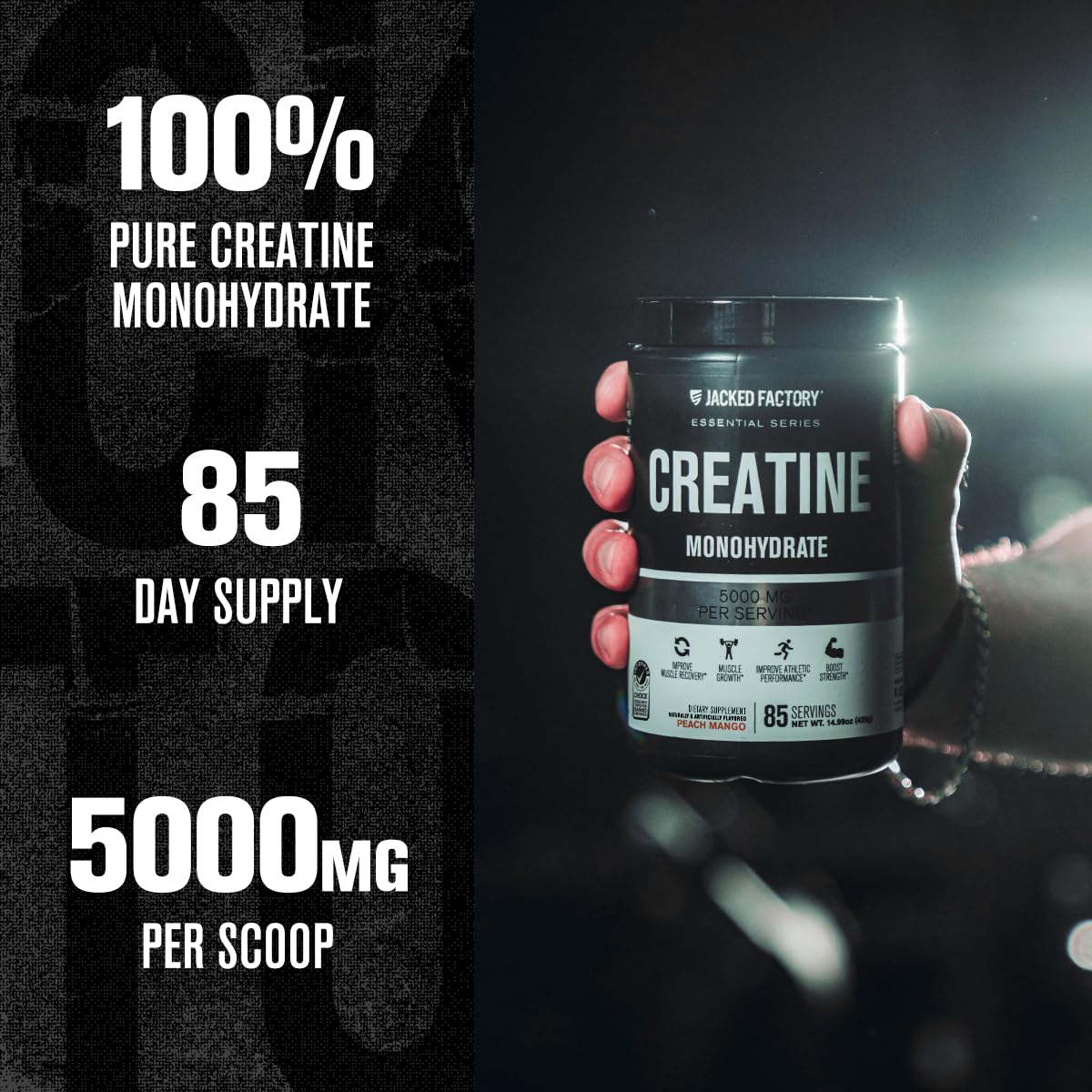Cuchara con 5 g de Jacked Factory indicando dosis precisa diaria