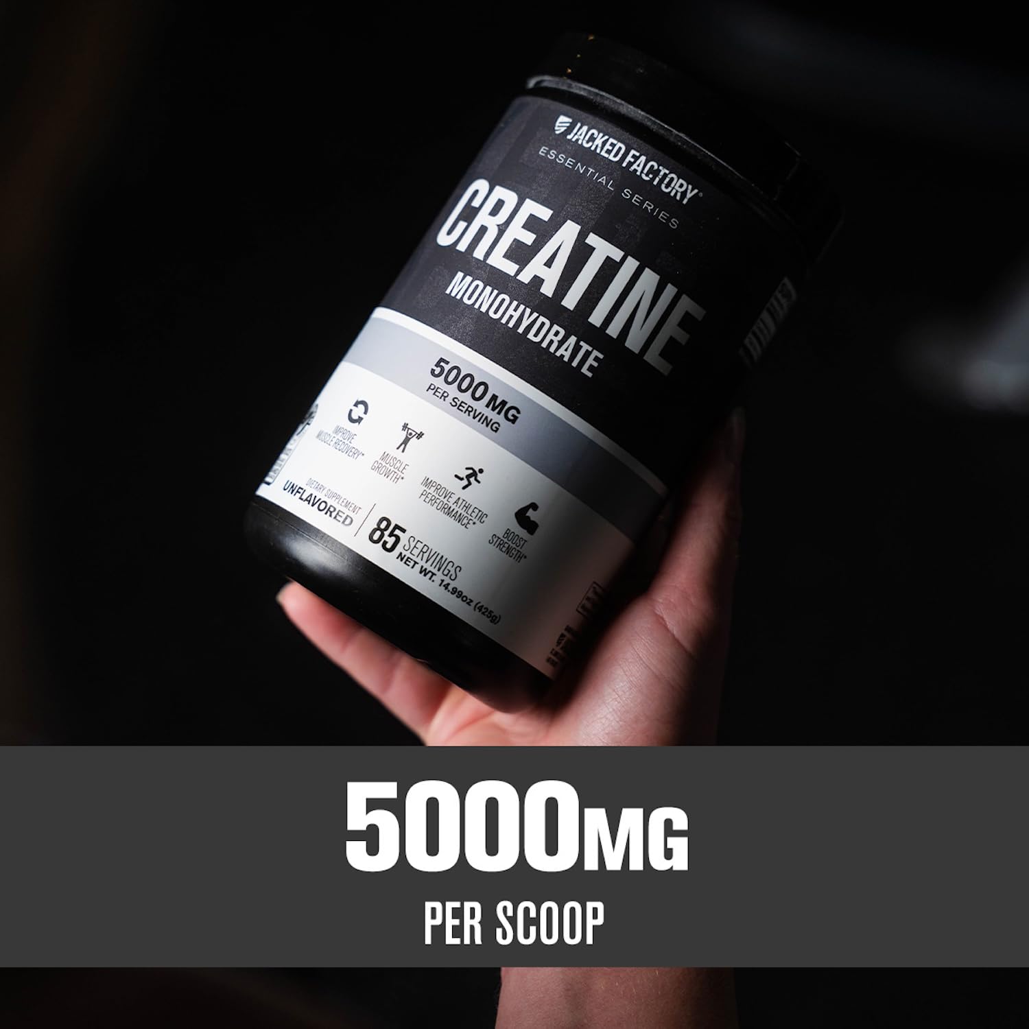 Jacked Factory creatina disuelta en vaso, facilidad de mezcla para consumo diario