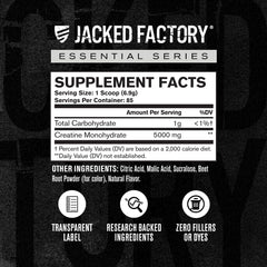 Jacked Factory etiqueta con ingredientes y certificaciones para confianza