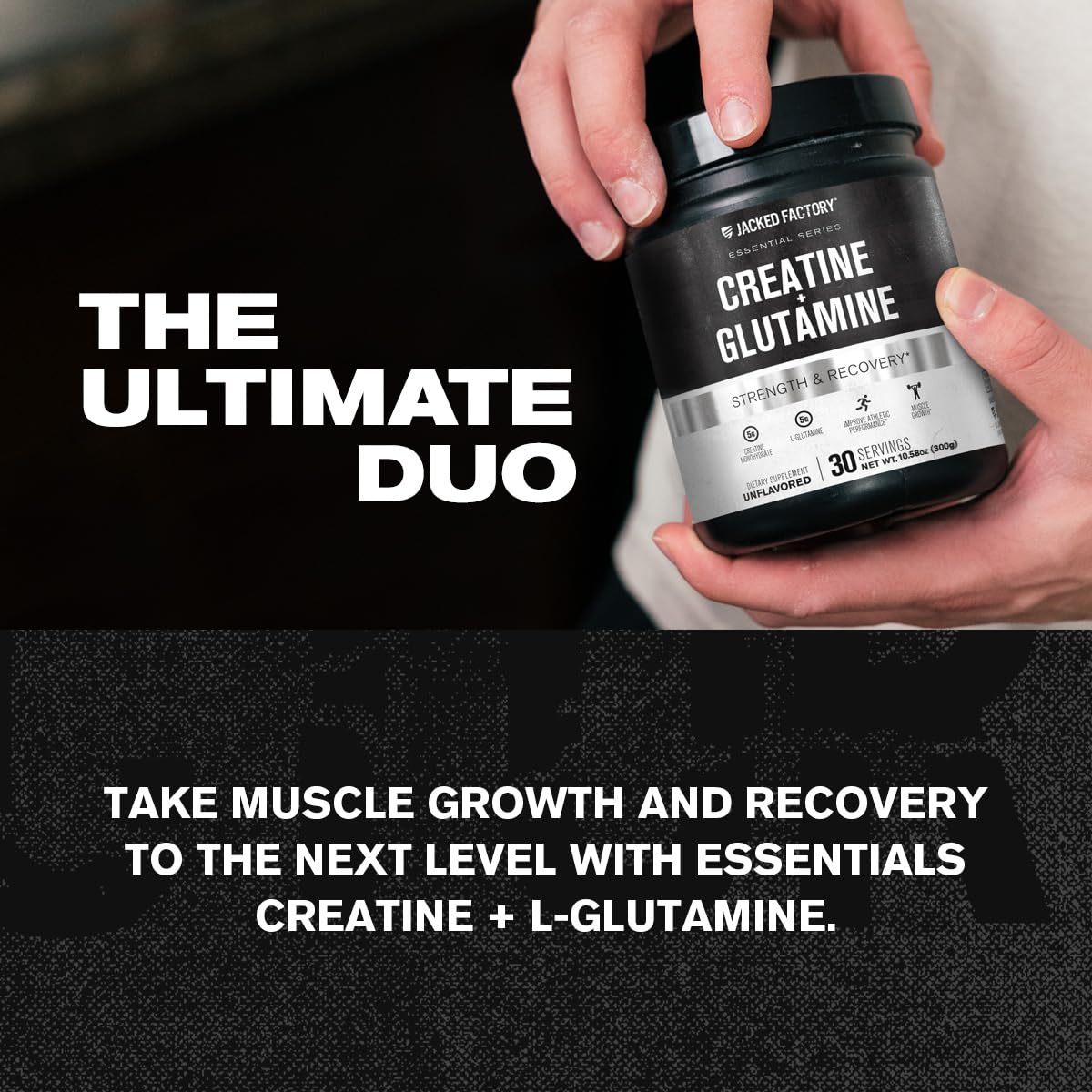 Cuchara medidora de Jacked Factory Creatine + Glutamine para dosis precisas.