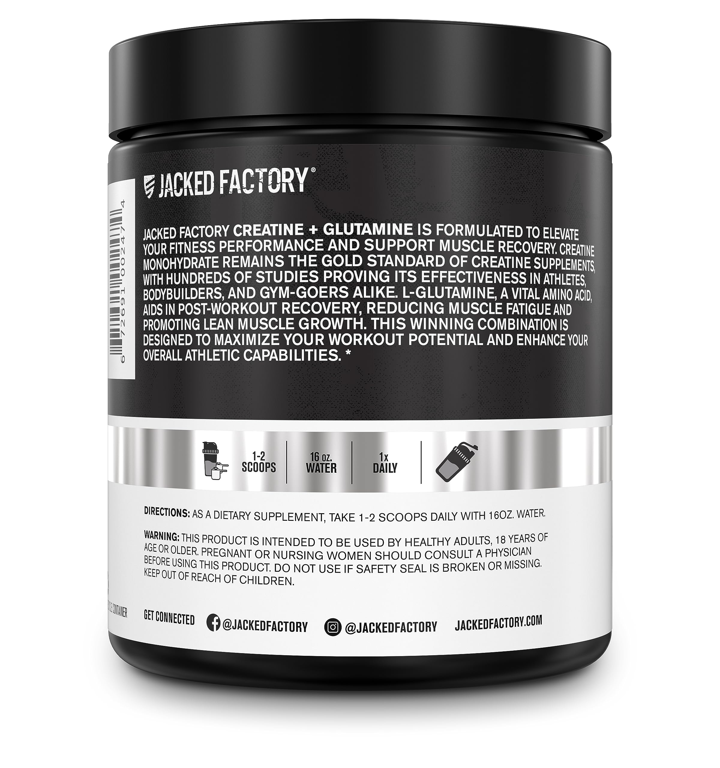 Detalle de la textura del polvo de Jacked Factory Creatine + Glutamine, ideal para recuperación.