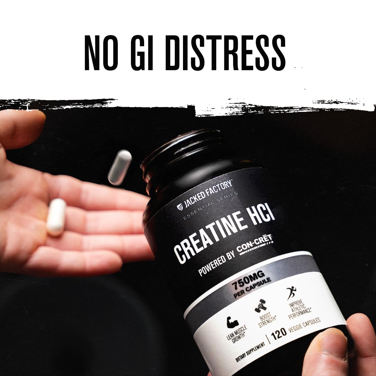 Jacked Factory creatine hcl etiqueta con ingredientes y sin rellenos para confianza informada