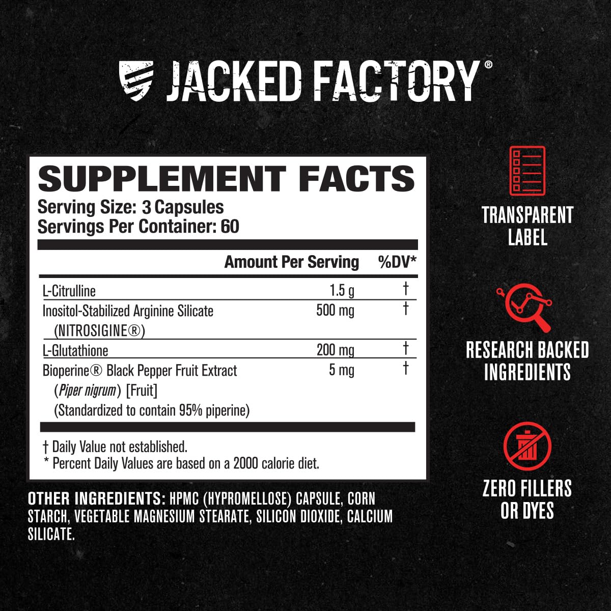 Jacked Factory frasco abierto con cápsulas para visual de contenido
