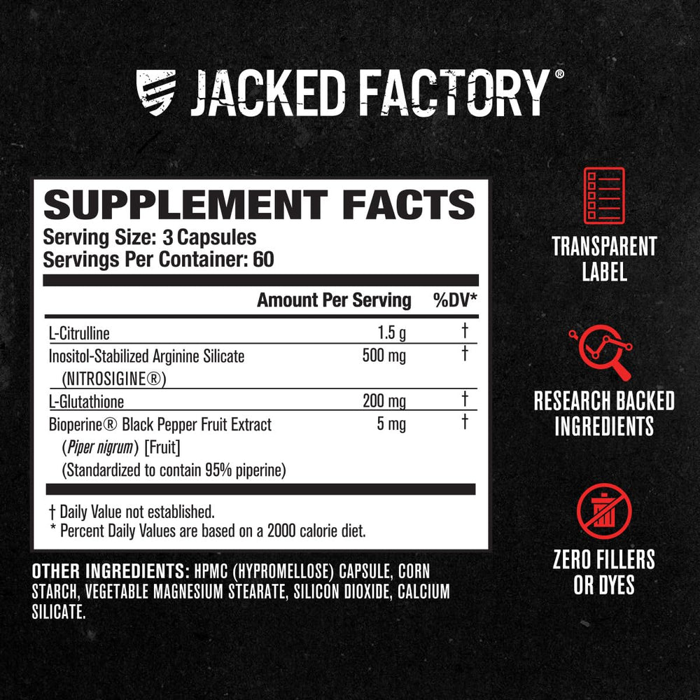 Jacked Factory frasco abierto con cápsulas para visual de contenido