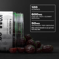 Jacked Factory etiqueta con información de KSM-66 y beneficios claros
