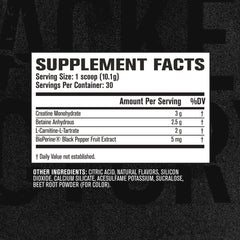Jacked Factory etiqueta con lista de ingredientes y garantía de calidad
