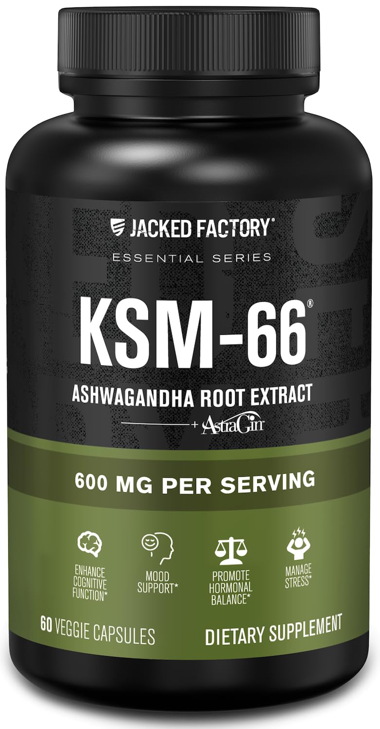 Jacked Factory frasco frontal mostrando 60 cápsulas y beneficios claros