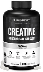 Jacked Factory envase frontal mostrando 150 cápsulas y beneficios prácticos