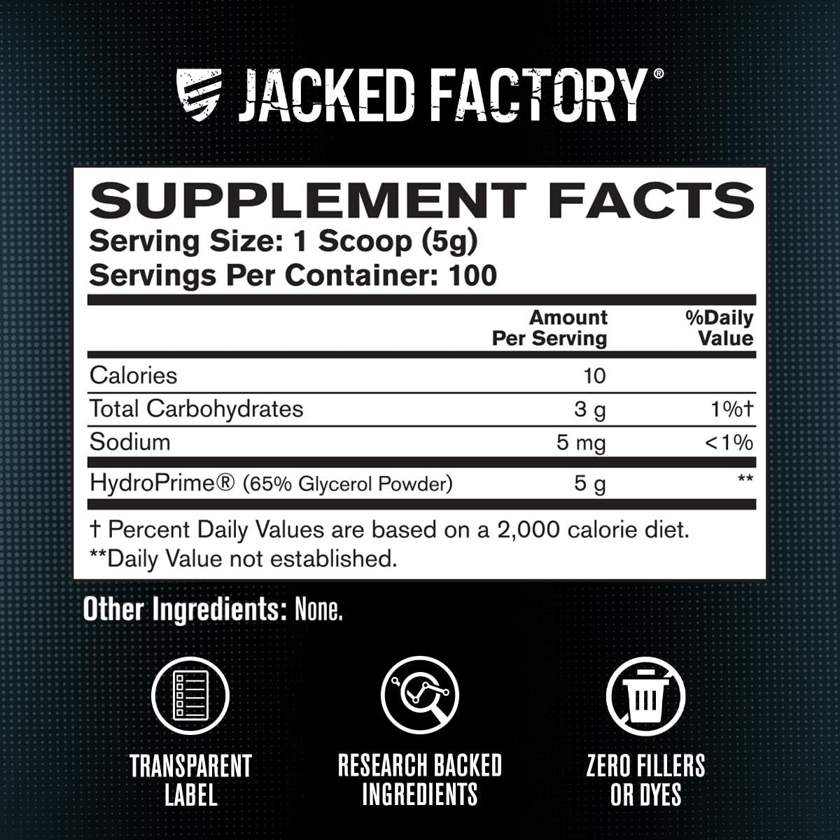 Etiqueta nutricional Jacked Factory con ingredientes y transparencia